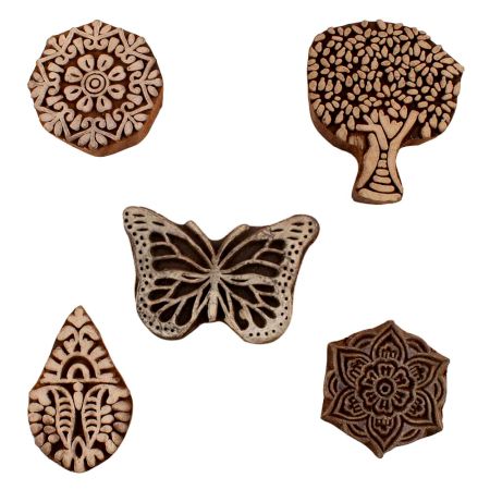 Set of 5 Piece New Mix Wooden Printing Blocks